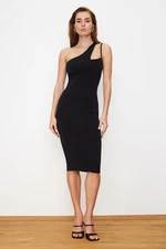 Trendyol Black Single Sleeve Fitted Midi Flexible Knitted Midi Pencil Dress