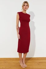 Trendyol Burgundy Fitted Midi Pencil Skirt Woven Dress