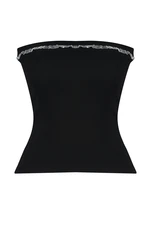 Trendyol Black Ribbed Strapless Collar Woven Garnished Fitted Cotton Flexible Crop Knitted Blouse