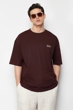 Trendyol Brown Oversize/Wide Cut 100% Cotton Minimal Text Printed T-Shirt