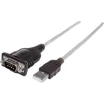 USB, sériový kabel Manhattan [1x USB 1.1 zástrčka A - 1x D-SUB zástrčka 9pólová], 45.00 cm, stříbrnočerná