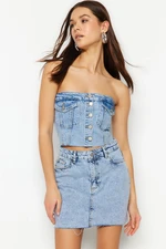 Trendyol Blue Stitch Detail Strapless Denim Bustier