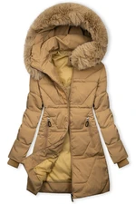 Winter Steppjacke mit Kapuze und Kunstpelz Beige