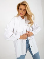 White oversize denim shirt with pockets