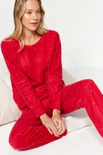 Trendyol Red Polka Dot Fleece Winter Knitted Pajamas Set