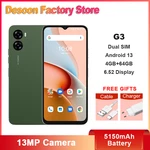 UMIDIGI G3 6.52" Display Smartphone Android 13 Helio A22 Quad-Core 4GB+64GB 13MP Camera 5150mAh Battery Dual SIM Cellphone