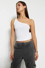 Trendyol White One-Shoulder Crop Corduroy, Stretchy Knit Tank Top