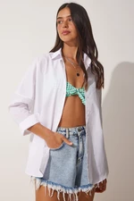 Happiness İstanbul Women's White Oversized Basic Poplin Shirt