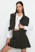 Trendyol Khaki Stone Accessory Mini Skater/Knitted Waistless Skirt