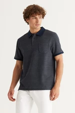 AC&Co / Altınyıldız Classics Men's Navy Blue-Grey Comfort Fit Wide Cut Polo Neck Patterned Short Sleeved T-Shirt.