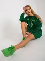 Dark green and green oversize long sweatshirt with inscription