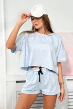 Cotton blouse + shorts blue melange