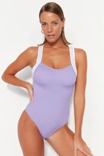 Trendyol Lilac Square Collar With Stripe Accessories, Regular Leg Swimwear