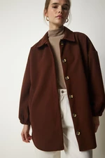 Happiness İstanbul Women's Brown Buttoned Pocket Oversize Shirt Jacket