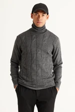 AC&Co / Altınyıldız Classics Men's Anthracite-melange Standard Fit Normal Cut Full Turtleneck Jacquard Knitwear Sweater.