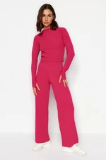 Trendyol Fuchsia Crop Knitwear Top and Bottom Set