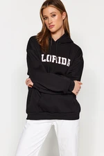 Trendyol Black Fleece City Printed Oversize/Wide Fit Hooded Knitted Sweatshirt