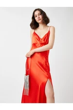 Koton Slit Detailed Satin Dress