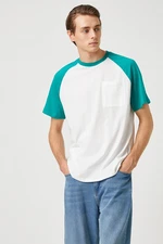 Koton Pocket Detailed T-Shirt. Raglan Sleeve Crew Neck Short Sleeved.