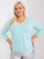 Mint, plain blouse of a larger size with cuffs