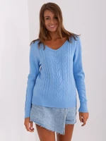 Light blue sweater with cables