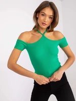 Green ribbed blouse with short sleeves Seila RUE PARIS