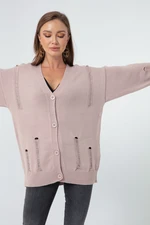 Lafaba Women's Powder A Torn Detailed Knitwear Cardigan.