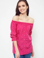 Blouse with pearls revealing the shoulders fuchsia