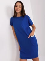 Cobalt blue basic knee-length sweatshirt dress