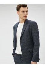 Koton Checkered Blazer Jacket with Pocket Details and Buttons, Slim Fit