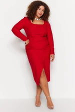 Trendyol Curve Red Knitted Fitted Midi Dress