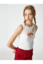 Koton Crop Corduroy Singlets Printed Crewneck Sleeveless