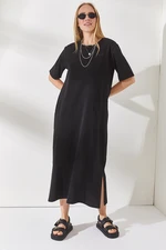 Olalook Women's Black Oversized Cotton Dress with Slits