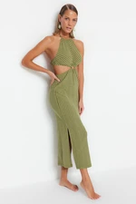 Trendyol Green Striped Maxi Knitted Accessory Knitwear Look Beach Dress