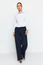 Trendyol Indigo Pleat and Cord Detail Wide Leg Woven Trousers