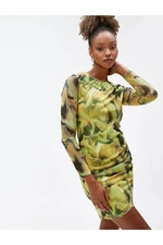 Koton Mini Dress Long Sleeves Crew Neck Draped