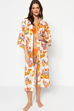 Trendyol Ethnic Pattern Belted Maxi-Weave 100% Cotton Kimono & Kaftan