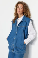 Trendyol Blue Denim Vest with Pocket