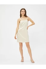 Koton Strapless Linen Mini Dress with Beading Detail.