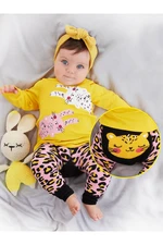 Denokids Leopard Baby Girl Yellow T-shirt, Pink Leggings-Pants Set