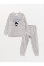 LC Waikiki Hooded Embroidered Long Sleeve Plush Boys' Pajamas Set