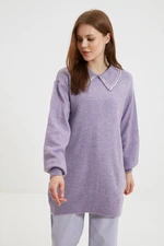 Trendyol Lilac Baby Collar and Pearls Soft Knitwear Sweater