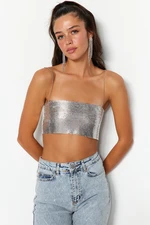 Trendyol Silver Shiny Armor Super Crop Blouse