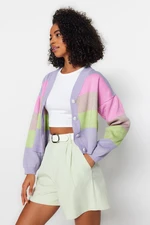 Trendyol Lilac Sparkling Threads Color-block Knitwear Cardigan