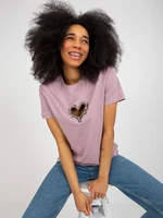 Light purple T-shirt with heart-shaped cutout