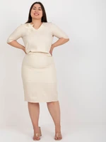 Beige oversized skirt with shiny thread