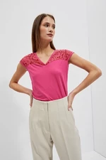 V-neck blouse with Moodo lace - pink