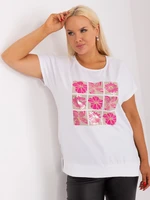 Lady's white-pink cotton blouse plus size