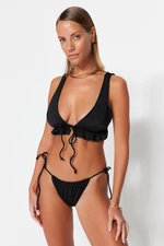 Trendyol Black Triangle High Leg Bikini Set With Ruffle