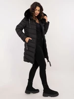 Black long winter jacket with hood